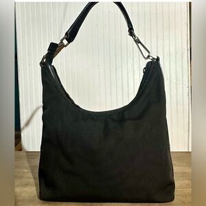 Authentic Gucci Vintage Black Nylon & Genuine Leather Hobo Shoulder Bag Purse